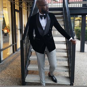 Новый стиль Мужские костюмы Черный и светло-серый Groom Tuxedos Шаль отворотки жениха свадьба лучший мужчина 2 штуки (куртка + брюки + галстук) L558