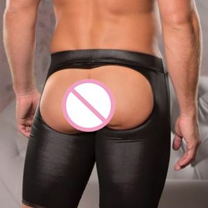 Adulto Masculino Bottoms Mens Faux Leather Sexy Calças Gay Aberta Ass Crazy Moda Sissy Calças Eróticas Apertado