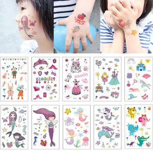 Cute Kids Temporary Tattoo Mermaid Princess Castle Cat Octopus Body Art Tattoo Sticker Designs for Face Arm Hands Neck Fashion Birthday Gift