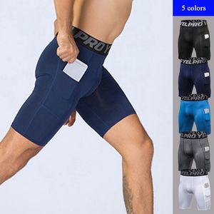 Fashion-Vertvie 2019新しい男性スポーツジム圧縮電話ポケットウェアのベースレイヤの短いズボンのアスレチックの固体タイツのショートパンツ