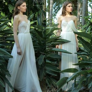 Oliver Bridal 2019 Bohemian Bröllopsklänningar Sweetheart Lace Ruffle Split Chiffon Golvlängd Strand Bröllopklänningar Plus Storlek Robe de Mariée