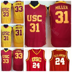 USC Trojans Jerseys College Basketball 31 Matt Miller 33 Lisa Leslie 24 Brian Scalabrine Jersey Men University Sewing Yellow Red Team Color