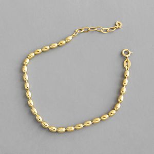 Braccialetti autentici con perline ovali geometriche in argento sterling 925 per gioielli da donna in oro bianco / oro 18 carati