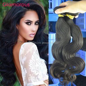 Glamourosa boa qualidade Virgem Malaysian Human Hair 3 Bundles Extensões de Cabelo Ondulado Raw Não Transformados Brasileiro Indiano Peruano Peruano Remy Weaves