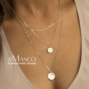 e-Manco collana in acciaio inossidabile stile coreano da donna collana lunga con ciondolo a strati collana color oro per gioielli di moda da donna Y200323