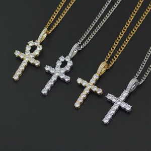 2021 collane con ciondolo croce hip hop per uomo donna religione cristianesimo gioielli collana di lusso placcato oro rame zirconi catena cubana