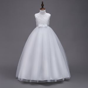 Jewel Neck Tulle Flower Girl Dresses with Bow For Wedding 2019 Floor Length Princess Kids Gowns New Communion Dress258M