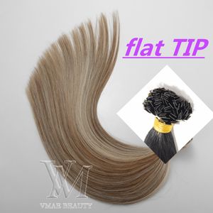 VMAe 100% Virgin Remy Singel Donor Dubbeldragen högkvalitativ pianofärg # 60 # 8 Flat I U Tips Straight Keratin Lim Human Hair Extensions