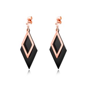 Geometric Diamond Shaped Drop Earrings in Stainless Steel Black Rose Gold Stacking Earrings