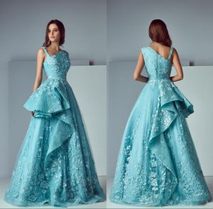 Asimmetria Ruffles Gonna di pizzo Prom Abiti da festa Modest Applique Stain Dubai Abiti da cerimonia arabi Abiti da sera