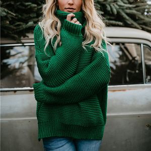 Winter Women Sweter Z Długim Rękawem Turtleneck Dzwonkowy Top Solid Color Swoir Sweter Luźne Chunky Kobiet Swetry