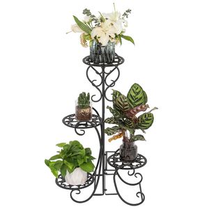 Ship from USA 4 Tier Square Metal Flower Shelves Plant Pot Stand Display for Indoor Outdoor Garden Black on Sale