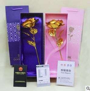 Çince Kumaş Poşetleri toptan satış-24 K Folyo Kaplama Gül Altın Gül Olmadan Düğün Dekorasyon Çiçek sevgililer Günü Hediye baz