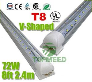 V-Shaped T8 Led Tube Lights 72W 8FT 2.4m Integrated Cooler Door Led Fluorescent tubes light Lamp 270Angle Double Glow lighting 110-277V