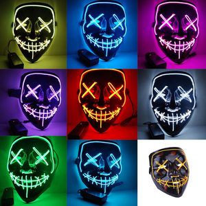 Halloween LED Glowing Light Up Mask Maschere per feste Cosplay The Purge Election Year Grandi maschere divertenti Festival Glow In Dark Fornitura di costumi