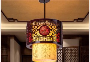 Moderne hanglamp Chinese stijl LED kroonluchter houten carve slaapkamer gang balkon antieke kroonluchter lamp indoor imitatie schapenvacht