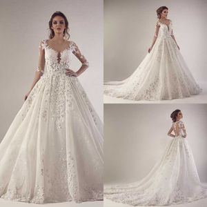 Dresses Tony Chaaya Half Sleeve Sheer V Neck Lace Appliqued Bridal Wedding Gowns Robe De Marie