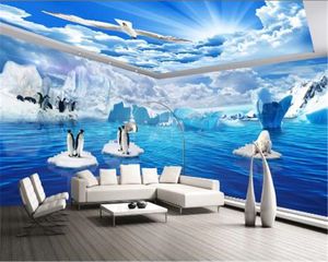 Photo 3d Wallpaper Fantasy Beautiful Polar Ocean Penguin Polar Bear Theme Pavilion Mural Wall Paper