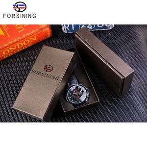 Forsining Black Racing Speed Automatic Orologio da uomo a carica automatica 3 Dial Date Display Orologio meccanico sportivo in pelle lucida Dropship2646