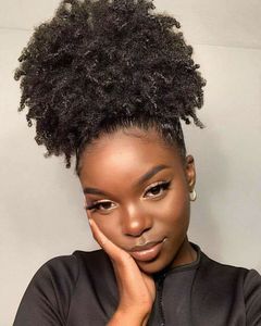 Kinky Curly Ponytail Dla Czarnych Kobiet Naturalne Kolor Afro Kręcone Remy Włosy 1 sztuka Klips w Ponytails 100% Ludzki Włosy 14 cali 140g