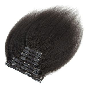 9 класс зажим в человеческом волосе Kinky Straight бразильского перуанском малайзийском индийском монгольского 7pcs Virgin волос / комплект 120g Natural Color на Распродаже
