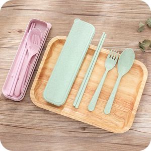 Nordic Style wheatstraw portable tableware travel dinnerware Eco-friendly dinner set Environmental Case Fork Spoon Set Cutlery 100