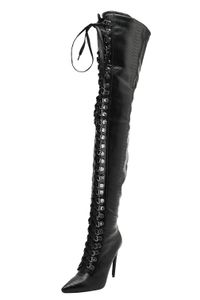 Heißer Verkauf – Neue Overknee-Stiefel mit hohem Absatz für Damen, Kreuzkreuz-Schnürung, Oberschenkelhohe Stiefeletten, sexy Party-Club-Tanzmode, lange Stiefel, Schuhe N087