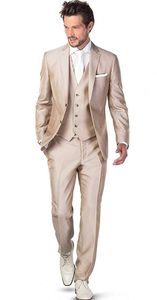 Moda Shinny Champagne Noivo Smoking Notch Lapel Groomsmen Wedding Dress Excellent Man Jacket Blazer 3 Piece Suit (Jaqueta + calça + colete + gravata) 61