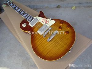 Wholesale tiger brown flamed for sale - Group buy One Piece Mahogany Neck Tiger Flame Maple Standard Brown Burst Cream Binding Electric Guitar