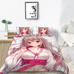 Wholesale white duvet cover roses for sale - Group buy Anime Girl Bedding Set Pink Beautiful Cute Sexy D Duvet Cover Otaku Queen King Double Single Twin Full Bed Set With Pillowcase