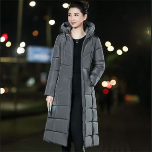 Piumino da donna Parka Lungo Cappotto più spesso con cappuccio Donna Inverno Casual Cerniera Giacche Donna Elegante Capispalla M-6XL Taglie forti Piuma sintetica