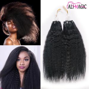 9a Szorstki Yaki Curly Micro Loop Hair Extension Kinky Kręcone włosy 100% Remy Human Hair 70g 100g / 100strands Natural Black 10 Kolory opcjonalne