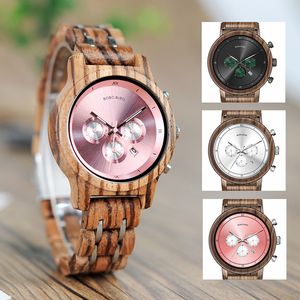 ボブ鳥の木製ウォッチの男性のための恋人の二重木材と鋼の組み合わせの女性がストップウォッチで見ている女性の時計を腕時計を見るCJ191116