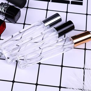 10ml Clear Square Glass Perfume Spray Bottles Empty Cosmetic Containers with Gold Silver Black Cap WB1971