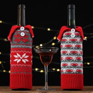 Borsa per bottiglia di vetro lavorata a maglia di Natale Borsa per copertura di vino con fiocco di neve per decorazioni per la tavola di feste di festival a casa Borse per bottiglie regalo