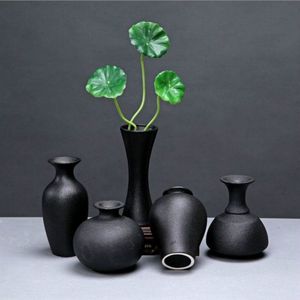 Moderno jarrón de cerámica creativo conjunto de mesa negro contenedores thydroponic flor maceta decoración del hogar artesanía decoración de la boda