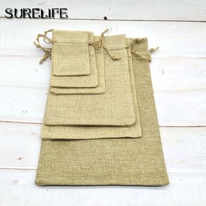 Christmas Burlap Drawstring Bags, 50pcs Rustic Jute Gift Sacks for Wedding, Party, Baby Shower Favors