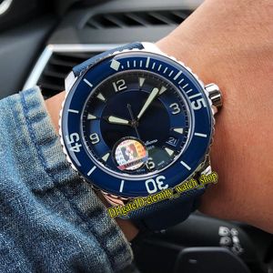 versão H Top Fifty Fathoms 5015-12B40-O52A Azul Data Dial Cal.1315 Automatic Mens Watch Luminous Sapphire Bezel couro Correia Desporto Relógios