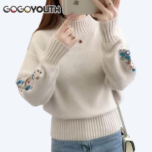 Surmitro Cashmere Women Turtleneck 2019 Jesień Zima Dzianiny Haft Jumper Kobiety Swetry i swetry Kobiet Pull Femme