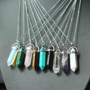 Jewelry Necklace Healing Crystals Amethyst Rose Quartz Bead Chakra Healing Point Women Men Natural Stone Pendants Leather Necklaces