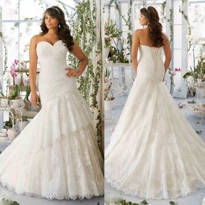 Gorgeous Plus Size Wedding Dresses 2020 Sweetheart Lace Appliques Bridal Gowns Vestido De Novia Lace-up Back Mermaid Wedding Dress
