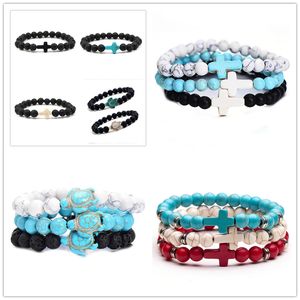 Trendy 8mm Black Lava stone turquoise Bead Sea Turtle cross bracelet Essential Oil Diffuser Bracelet For Women men Jewelry