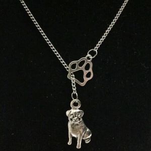 Hot Fashion Vintage Silver Infinity Symbol Connections Cat / Dog Paw & Bull Dog Pug Dog Charms Pendant Necklace - 48