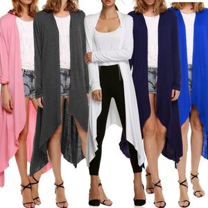 Spring Women's Knee-Length Long Cardigan US Europe Style Top Casual Contrast Long Sleeves Thin Outwear Coat Top Clothing Irregular