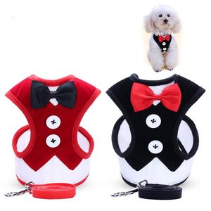 New Small Dog Evening Dress Bowknot Collars Waistcoat Harness Leashes Set Walking Dog Pet Supplies