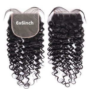 6x6 Deep Wave Lace Closure Free Part Curly Closure Human Hair Closure Bleached Knots With Baby Hair