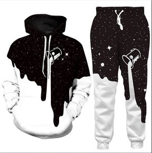 Space Galaxy Milk Dripping 3D Print Donna Uomo Felpa con cappuccio Pantaloni da jogging Set di tute