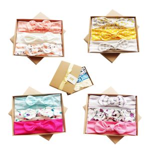 7 Designs Bunny Ears Hairbands Girls Bow Headband Elastic Cartoon Print Bowknot Hårband 3pcs / Set Baby Hårtillbehör med presentförpackning M514