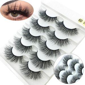 5Pairs 6D Faux Mink Hair False Eyelashes Natural Long Full Strip Cross Lashes Extension Handmade Eye Cosmetics Makeup Tools