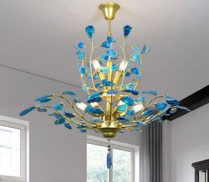 Modern LED Chandeliers Creative Agate Unique Iron Hanging Lamps Dinning room Bedroom Living room Chandelier Decorative Lighting blue MYY